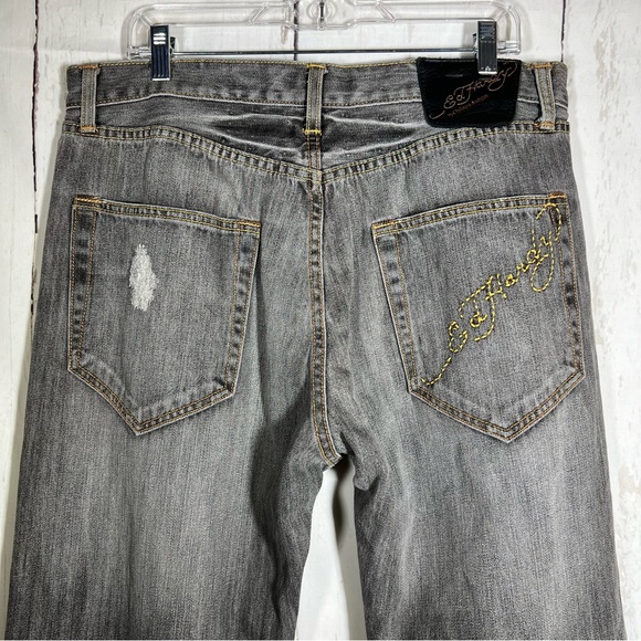 Ed Hardy Straight Leg Y2K Distressed Destroyed Embroidered Denim Jeans Size 36 - Picture 8 of 15
